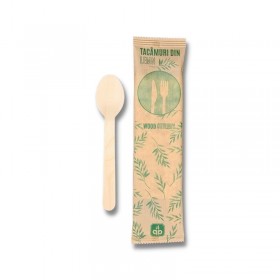 Set bio. lemn, lingura + servetel (1000buc) Tacamuri biodegradabile 426,08 lei