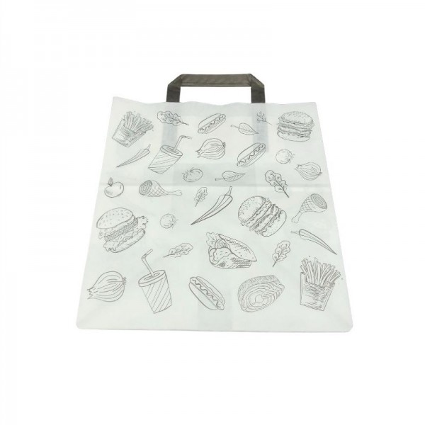 Punga hartie meniu, design urban, 26x17x29cm (50buc) Pungi albe cu maner 41,51 lei