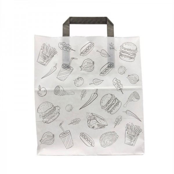 Punga hartie meniu, design urban, 26x17x29cm (50buc) Pungi albe cu maner 41,51 lei