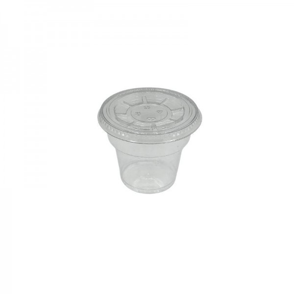 Set cupa plastic cristalin + capac plat fara orificiu, 180cc (50buc) Produse 26,78 lei