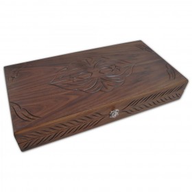 Joc table in cutie sculptata manual, lemn masiv de nuc, 50*27*8cm. Jocuri de societate 429,00 lei