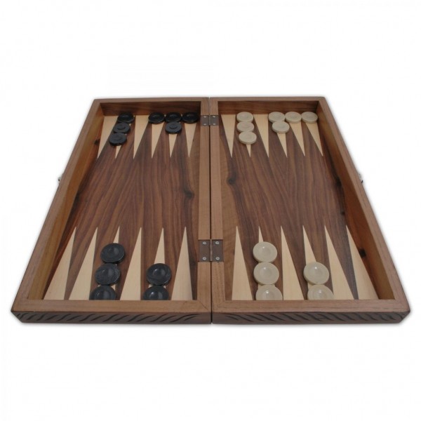 Joc table in cutie sculptata manual, lemn masiv de nuc, 50*27*8cm. Jocuri de societate 429,00 lei