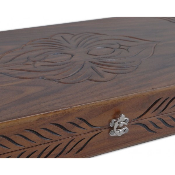 Joc table in cutie sculptata manual, lemn masiv de nuc, 50*27*8cm. Jocuri de societate 429,00 lei