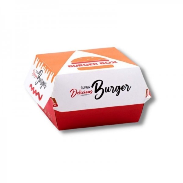 Cutii de burger, carton personalizat "Super delicious'', 12x12x8cm (100buc) Produse 61,93 lei