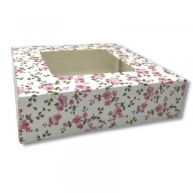 Cutii mini prajituri, cu fereastra, design flori, 25x25x5 cm (25buc) Produse 141,11 lei