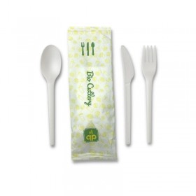 Set tris tacamuri bio. CPLA, furculita + lingura + cutit + servetel (500buc) Produse 495,04 lei