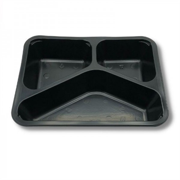 Caserole negre, termosudabile, 3 compartimente, H45mm, 50buc Caserole termosudabile 26,24 lei