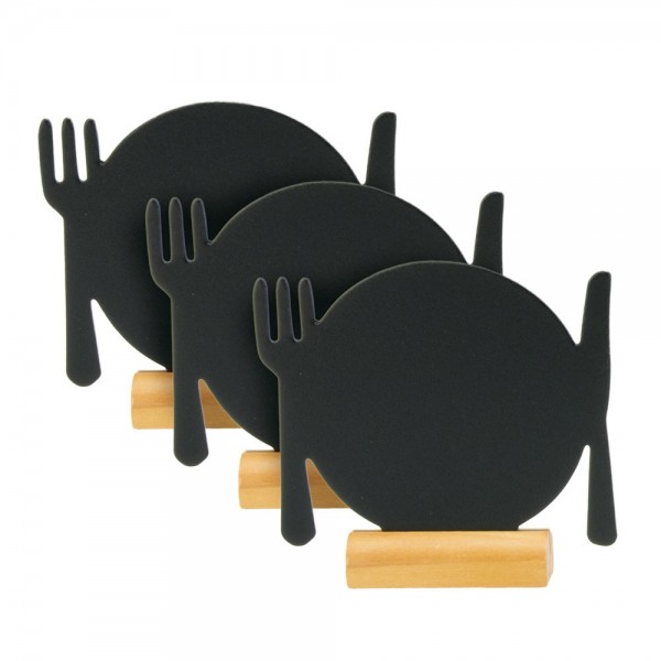 Set 3 table de scris, tip farfurie, baza lemn, 10*10.5*2 cm, marker inclus Display-uri prezentare 70,69 lei