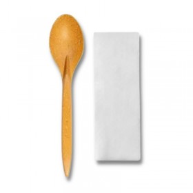 Set tacamuri reutilizabile, fibra lemnoasa, lingura + servetel (100buc) Produse 33,49 lei