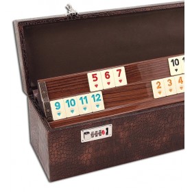 Rummy|remi delux, geanta piele, 4 table din lemn, piese de joc Jocuri de societate 872,00 lei