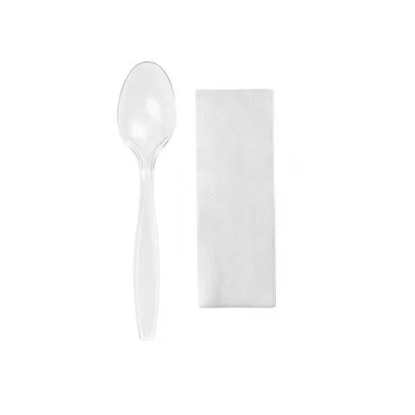Set tacamuri reutilizabile, transparente, lingura + servetel (100buc) Produse 17,87 lei