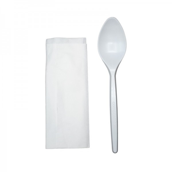 Set tacamuri reutilizabile, albe, lingura + servetel (100buc) Produse 17,87 lei