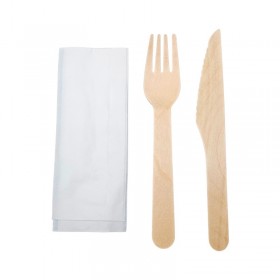 Set bis tacamuri bio. lemn, furculita + cutit + servetel, sare si piper (100buc) Tacamuri biodegradabile 68,64 lei