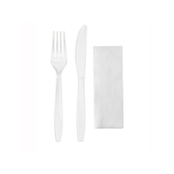 Set bis, tacamuri reutilizabile, transparente, furculita + cutit + servetel, 100buc Produse 19,79 lei