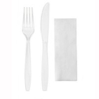 Set bis, tacamuri reutilizabile, transparente, furculita + cutit + servetel, 100buc Produse 19,79 lei