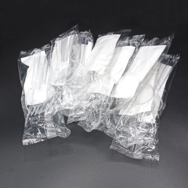 Set bis, tacamuri reutilizabile, transparente, furculita + cutit + servetel, 100buc Produse 19,79 lei