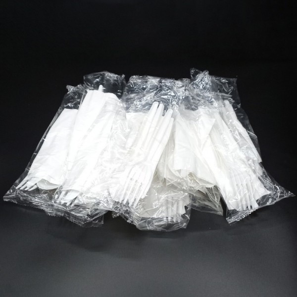 Set bis, tacamuri albe, reutilizabile, furculita + cutit + servetel (100buc) Produse 23,69 lei