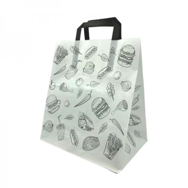 Punga hartie meniu, design urban, 26x17x29cm (50buc) Pungi albe cu maner 41,51 lei