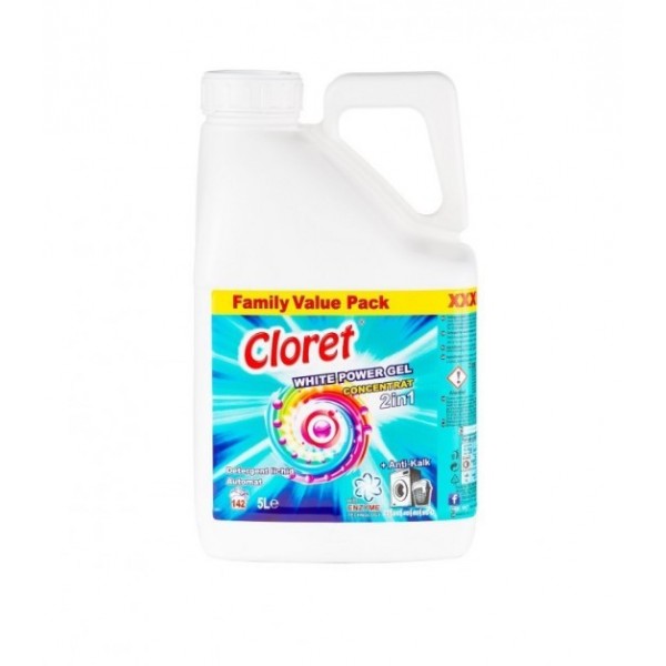 Cloret, Detergent rufe albe gel concentrat, 142 spalari, anti calcar, 5L Detergenti haine 77,80 lei