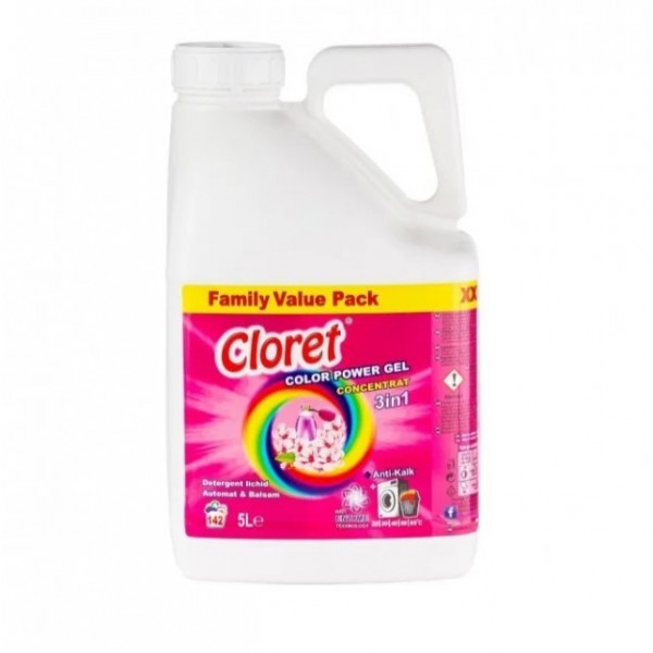 Cloret, Detergent rufe colorate, gel concentrat, 142 spalari, anti calcar, 5L Detergenti haine 75,00 lei