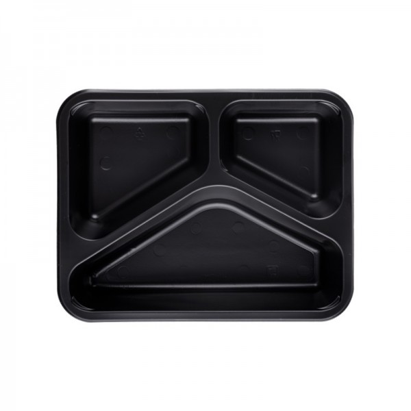Caserole negre, termosudabile, 3 compartimente, H45mm, 50buc Caserole termosudabile 26,24 lei