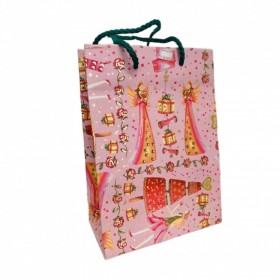 Punga roz cu maner, model confeti, 16x8xh22cm, 100buc Pungi transport 140,82 lei