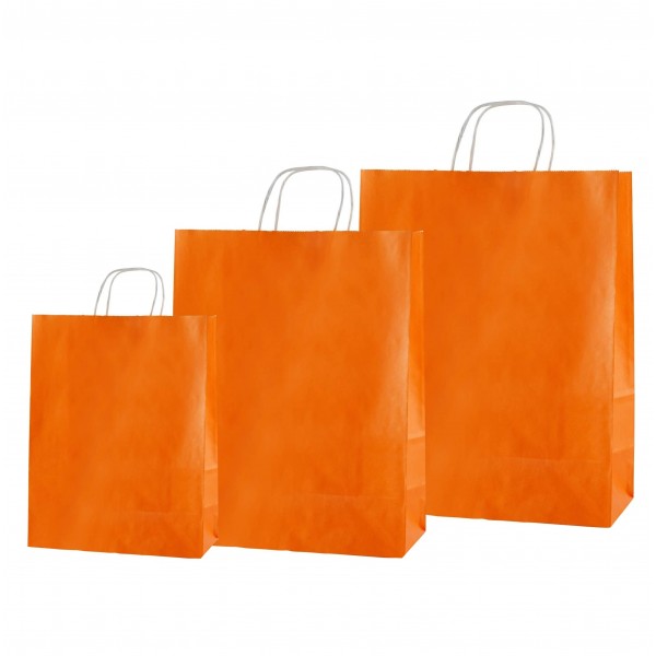 Punga hartie alba, design portocaliu, maner snur, 16x9xh21cm, 100buc Pungi transport 98,56 lei