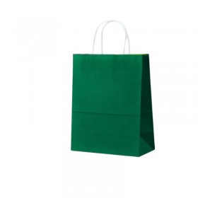 Punga hartie alba, design verde inchis, maner snur, 25x14xh30cm, 100buc Pungi colorate cu maner 153,18 lei
