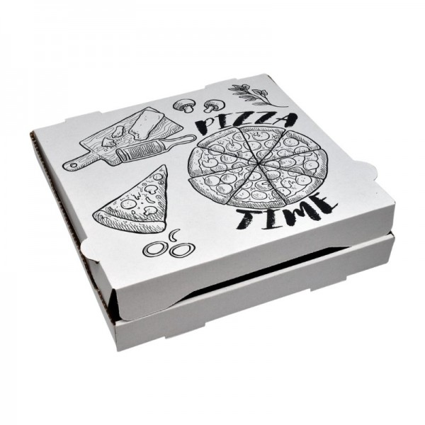 Cutii pizza, carton alb, design Time, 28cm (100buc) Cutii pizza albe 82,99 lei