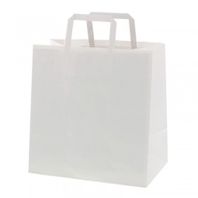 Punga hartie alba, maner plat, 33x25x39cm, 100buc Pungi albe cu maner 131,04 lei