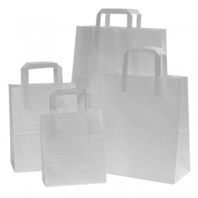 Punga hartie alba, maner plat, 33x25x39cm, 100buc Pungi albe cu maner 131,04 lei