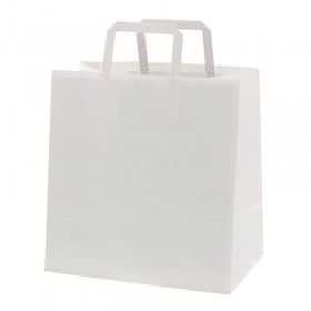 Punga hartie alba, maner plat, 32x17xh38cm, 250buc Pungi albe cu maner 241,11 lei