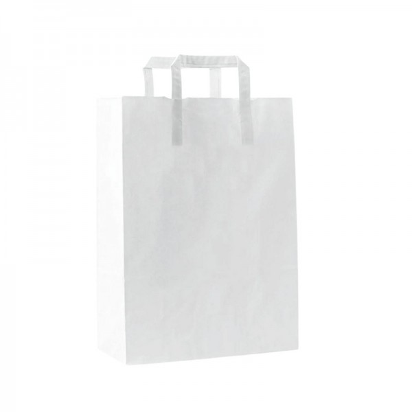 Punga hartie alba, maner plat, 33x25x39cm, 100buc Pungi albe cu maner 131,04 lei