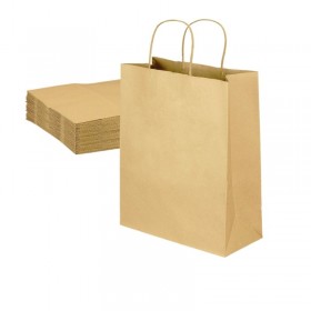 Punga hartie natur, maner sfoara, 16x8xh20cm, 100buc Pungi kraft cu maner 72,59 lei