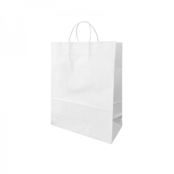 Punga hartie alba, maner sfoara, 25x14xh30cm, 100buc Pungi albe cu maner 121,38 lei