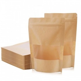 Punga natur, stand-up cu fereastra si fermoar 16x27 cm, 100buc Pungi stand-up 70,56 lei