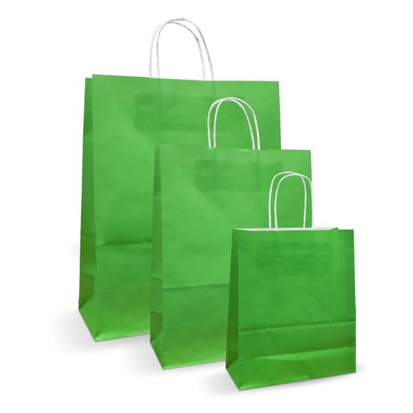 Punga hartie alba, design verde deschis, maner snur, 20x9xh25cm, 100buc Produse 118,44 lei