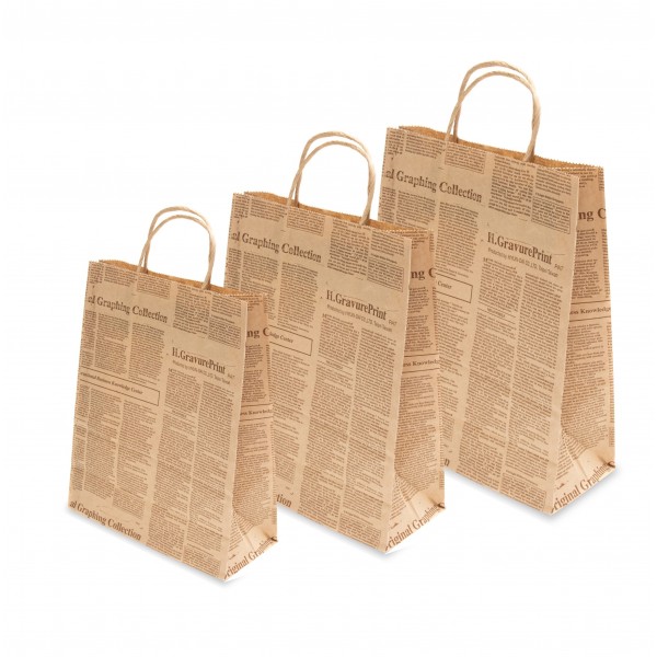 Punga hartie natur, design ziar, maner snur, 25x10xh30cm, 100buc Produse 82,28 lei