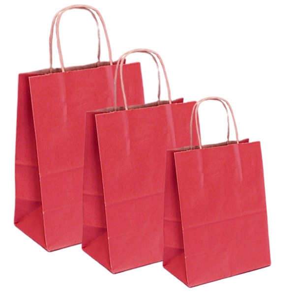 Punga hartie kraft, design rosu, maner snur, 16x9xh21cm, 100buc Produse 95,20 lei