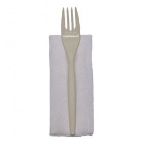 Set tacamuri reutilizabile, crem, furculita + servetel, 100buc Produse 14,99 lei