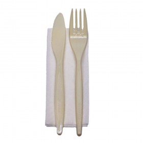 Set bis, tacamuri crem, reutilizabile, furculita + cutit + servetel, 100buc Produse 19,79 lei