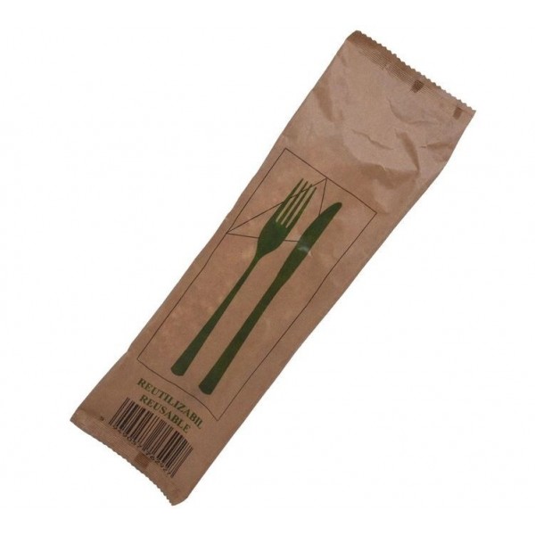 Set bis, tacamuri crem, in hartie, reutilizabile, furculita + cutit + servetel, 100buc Produse 26,99 lei