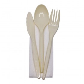 Set tris, tacamuri crem, reutilizabile, lingura + furculita + cutit + servetel, 100buc Produse 26,23 lei