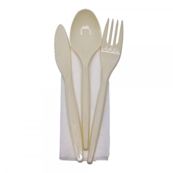 Set tris, tacamuri crem, reutilizabile, lingura + furculita + cutit + servetel, 100buc Produse 26,23 lei