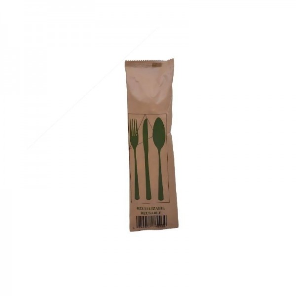 Set tris, tacamuri crem, in hartie, reutilizabile, lingura + furculita + cutit + servetel, 100buc Produse 44,50 lei