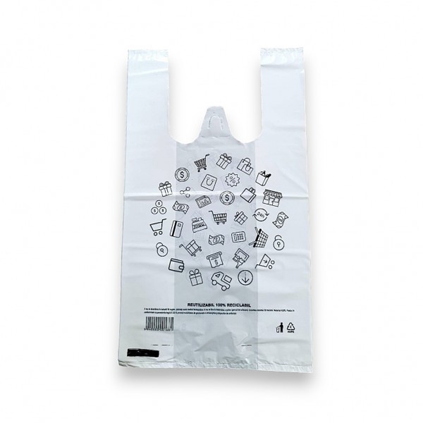 Pungi cu maner tip maieu, HDPE, 50microni, reutilizabile, 40*70cm, 20kg, 100buc Pungi transport 122,87 lei