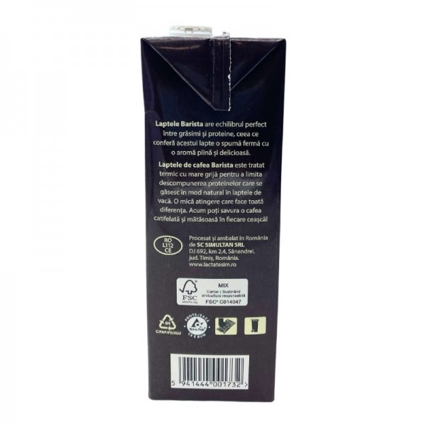 Barista, lapte integral pentru cafea, 3,8% grasime UHT, 1L Lapte si Inalbitori 9,99 lei