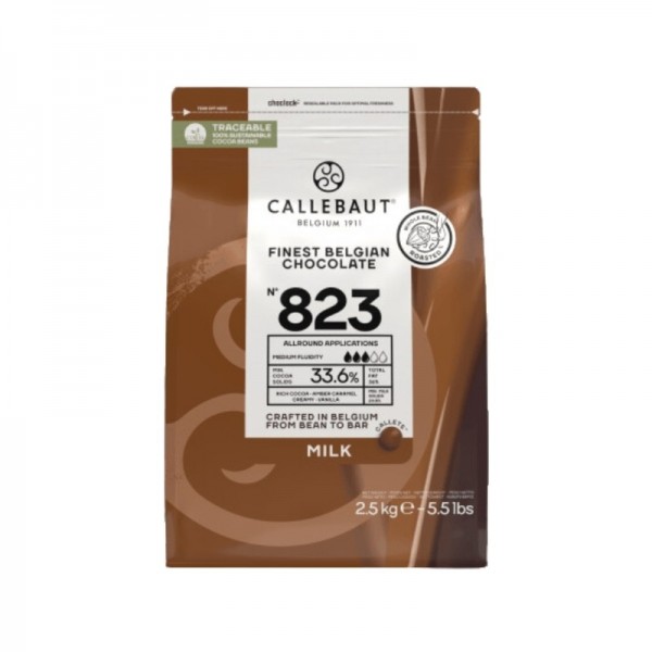 Ciocolata cu lapte, Callebaut 823, 33.6% cacao, fluiditate 3/5, 2.5kg Produse 260,00 lei