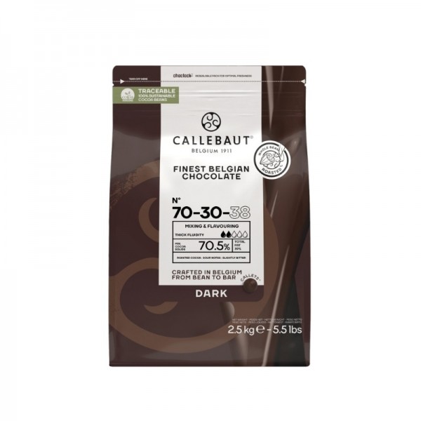 Ciocolata neagra, Callebaut 70-30-38, 70.5% cacao, fluiditate 2/5, 2.5kg Produse 260,00 lei