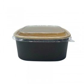 Bol patrat salata, carton kraft|negru, 1200cc, cu capac, 50buc Produse 71,37 lei